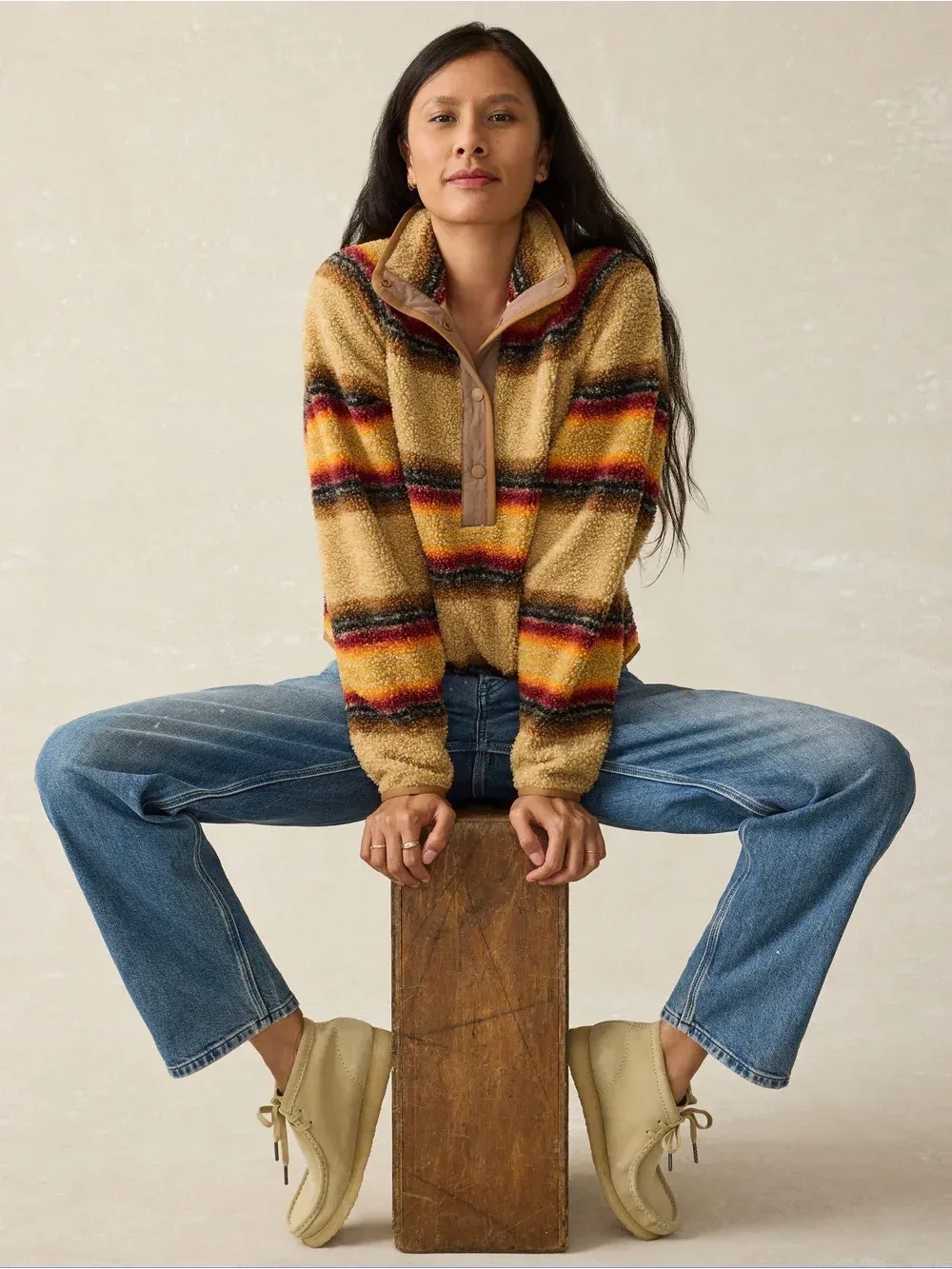 Faherty fireside fleece popover pullover XS stripe